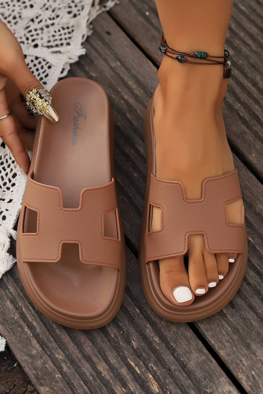 LDC Cutout Design Open Toe Platform Slippers: Black / (US 8)39