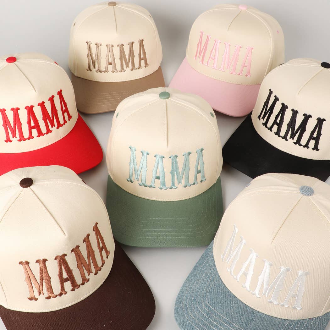MAMA Typographic Design Embroidery Baseball Cap: Red / ONE SIZE