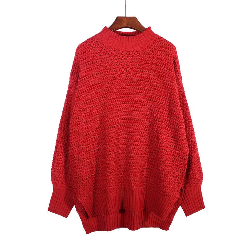 Chunky knit side split plain knit sweater jumper: Beige / S