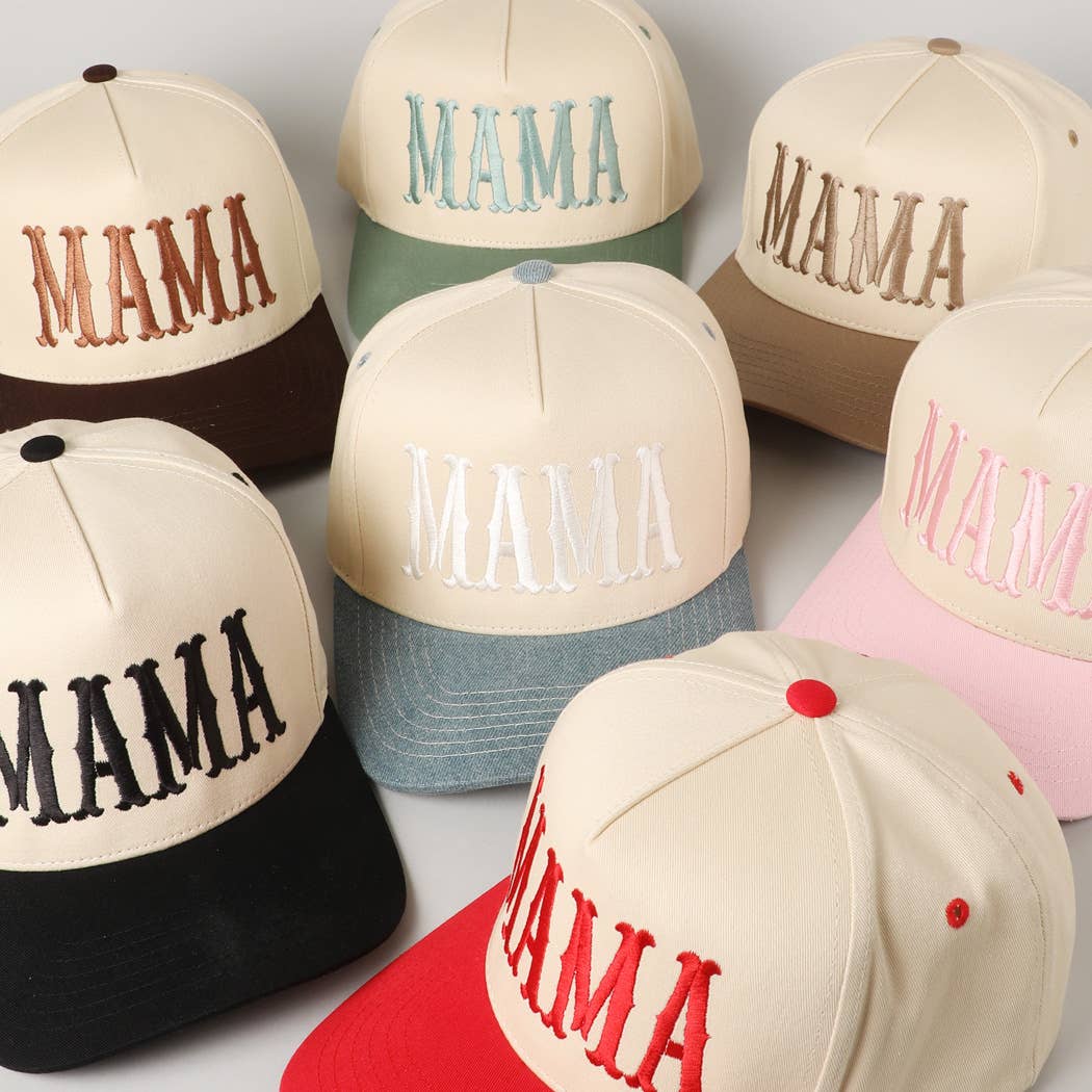 MAMA Typographic Design Embroidery Baseball Cap: Red / ONE SIZE
