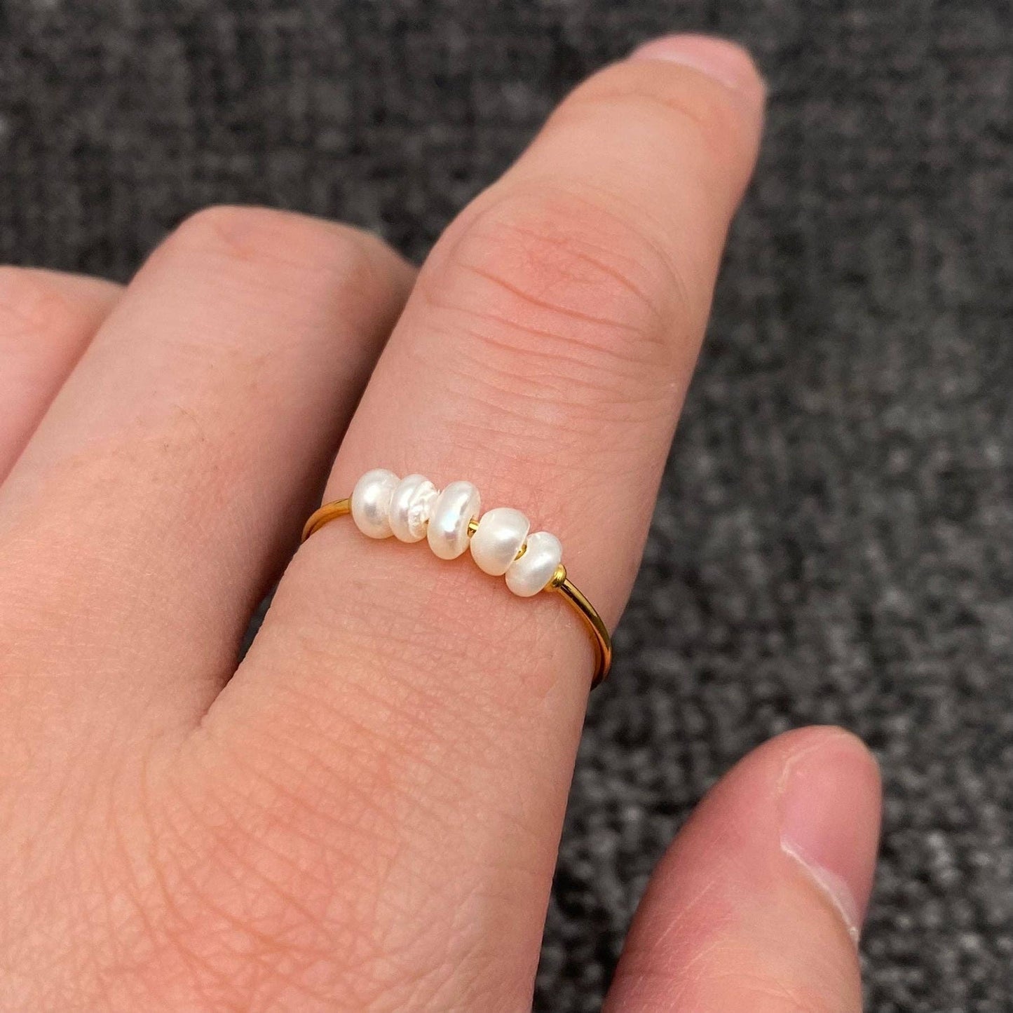 Pearl Beaded 18K Gold Plated Stainless Steel Fine Ring - FGS: 9