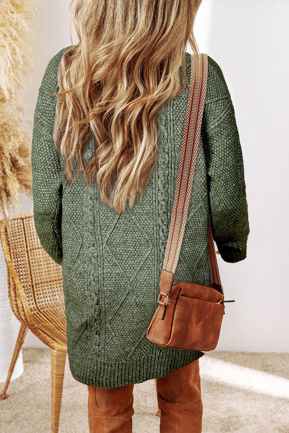 LDC Cable Knit Drop Shoulder Loose Fit Sweater Dress: Parchment / M