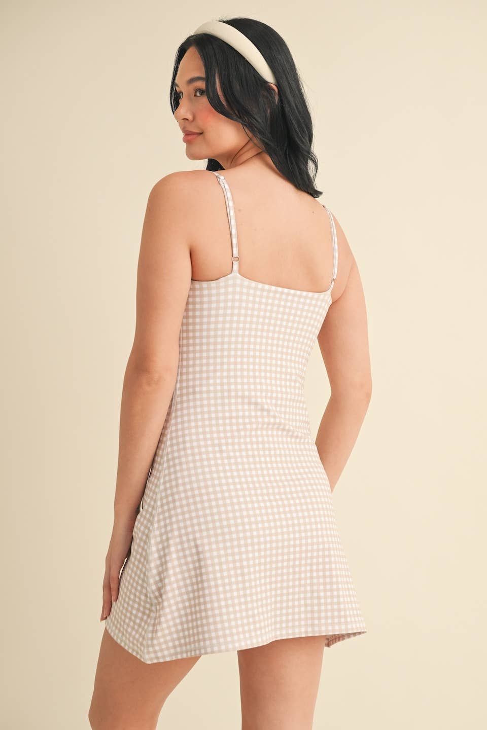Sweetheart Beige Checkered Dress