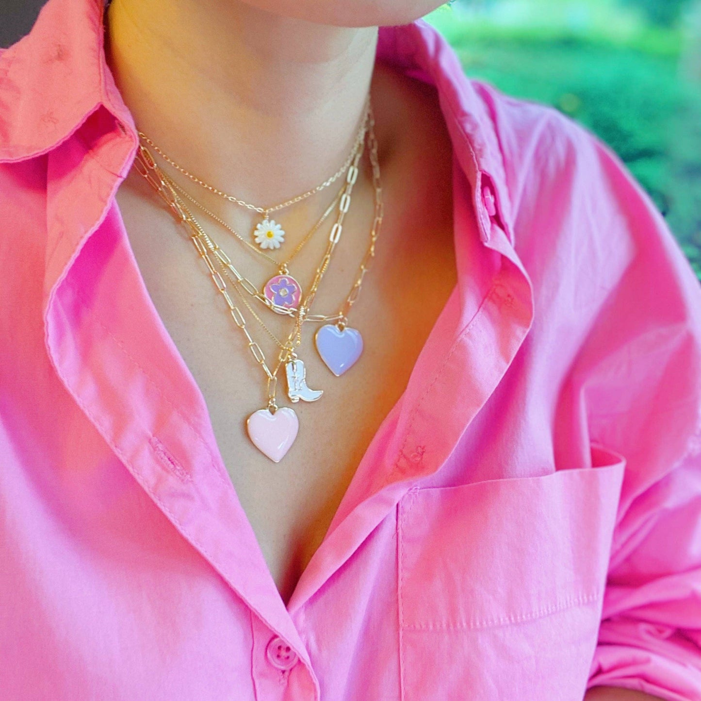 Cow Girl Boot Pendant Necklace: Pink