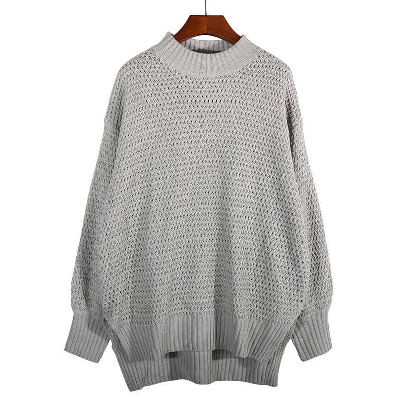 Chunky knit side split plain knit sweater jumper: Beige / M