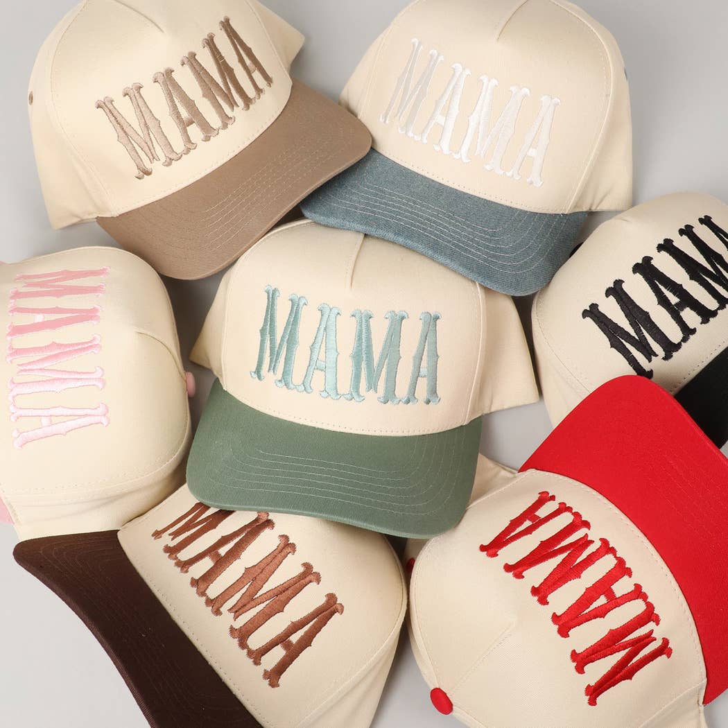 MAMA Typographic Design Embroidery Baseball Cap: Red / ONE SIZE
