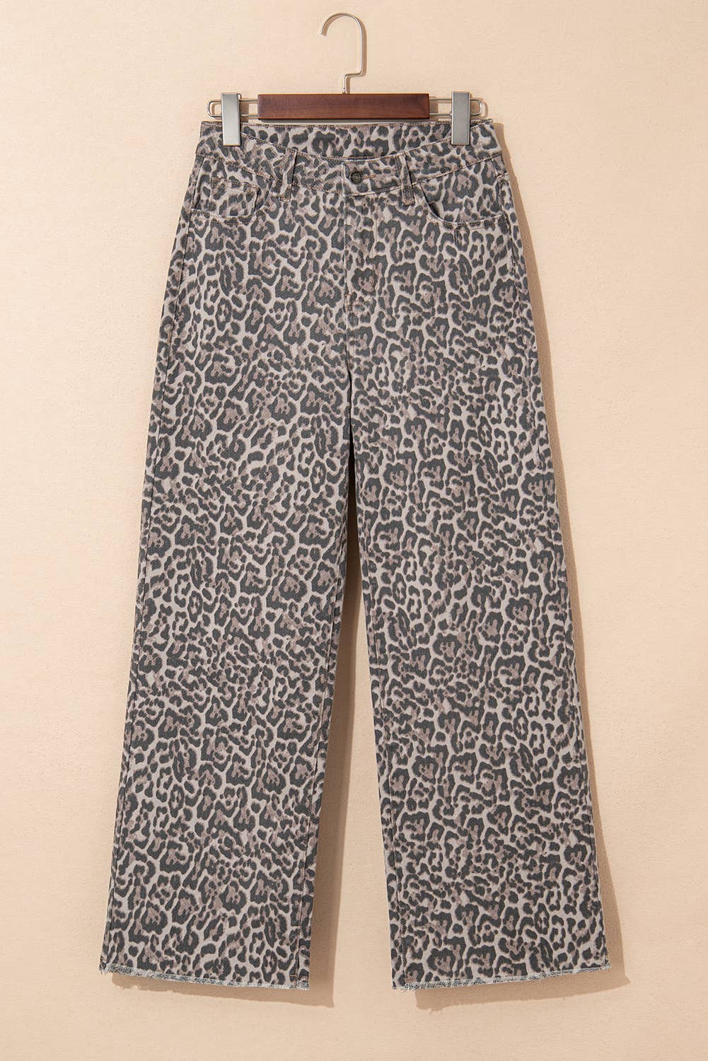 LDC Leopard Frayed Edge Wide Leg High Waist Jeans: Brown / 4