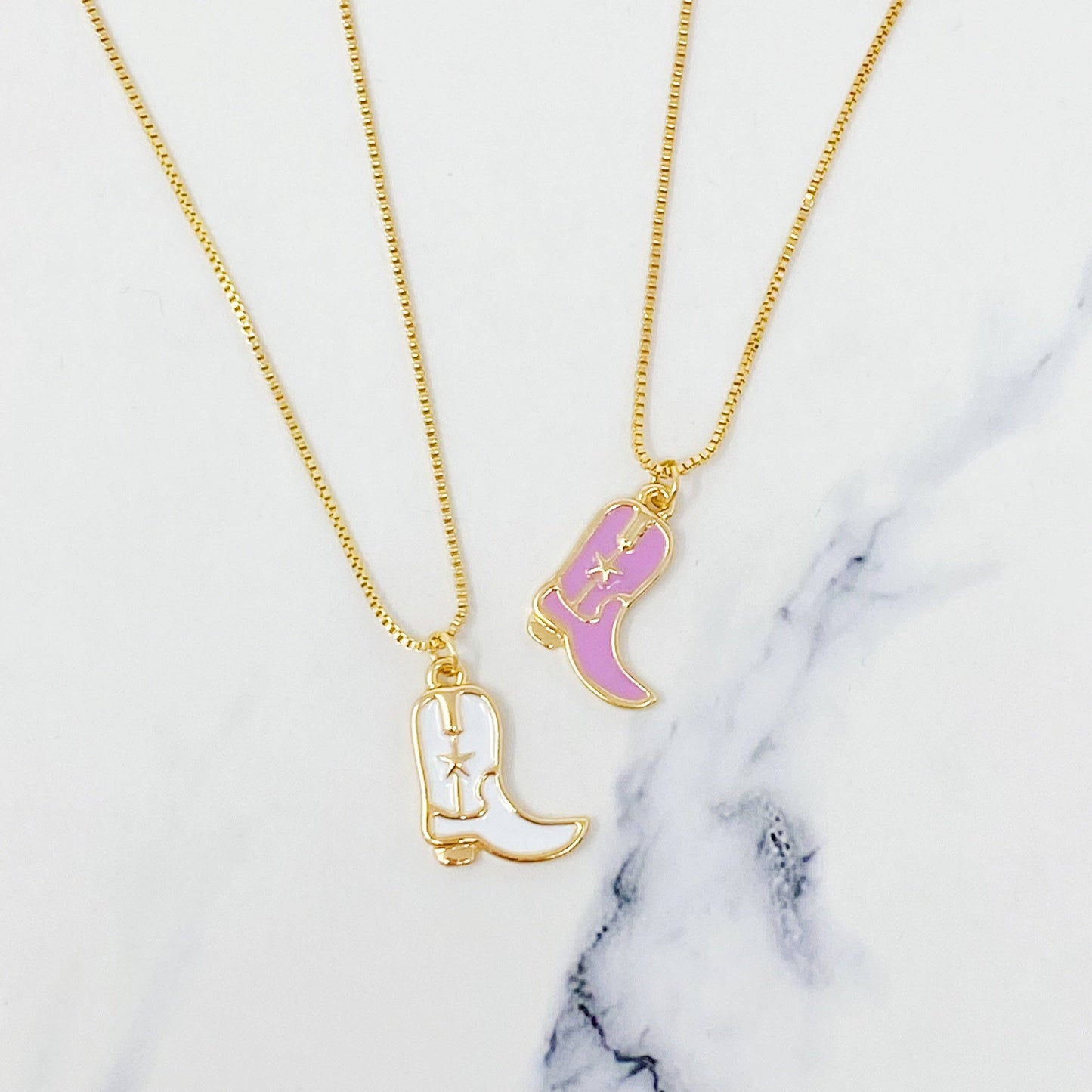 Cow Girl Boot Pendant Necklace: Pink