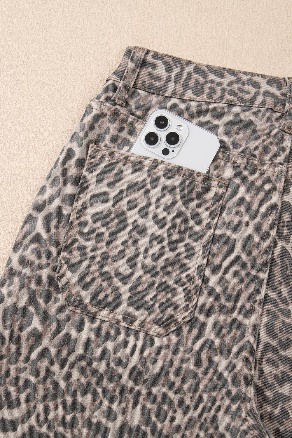 LDC Leopard Frayed Edge Wide Leg High Waist Jeans: Brown / 4
