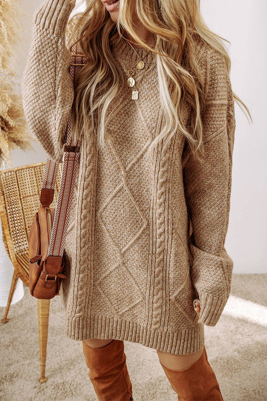 LDC Cable Knit Drop Shoulder Loose Fit Sweater Dress: Parchment / M