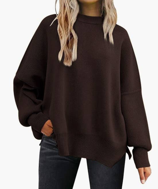 Crewneck Batwing Sleeve Chunky Sweaters 17 Colors: Brown / L