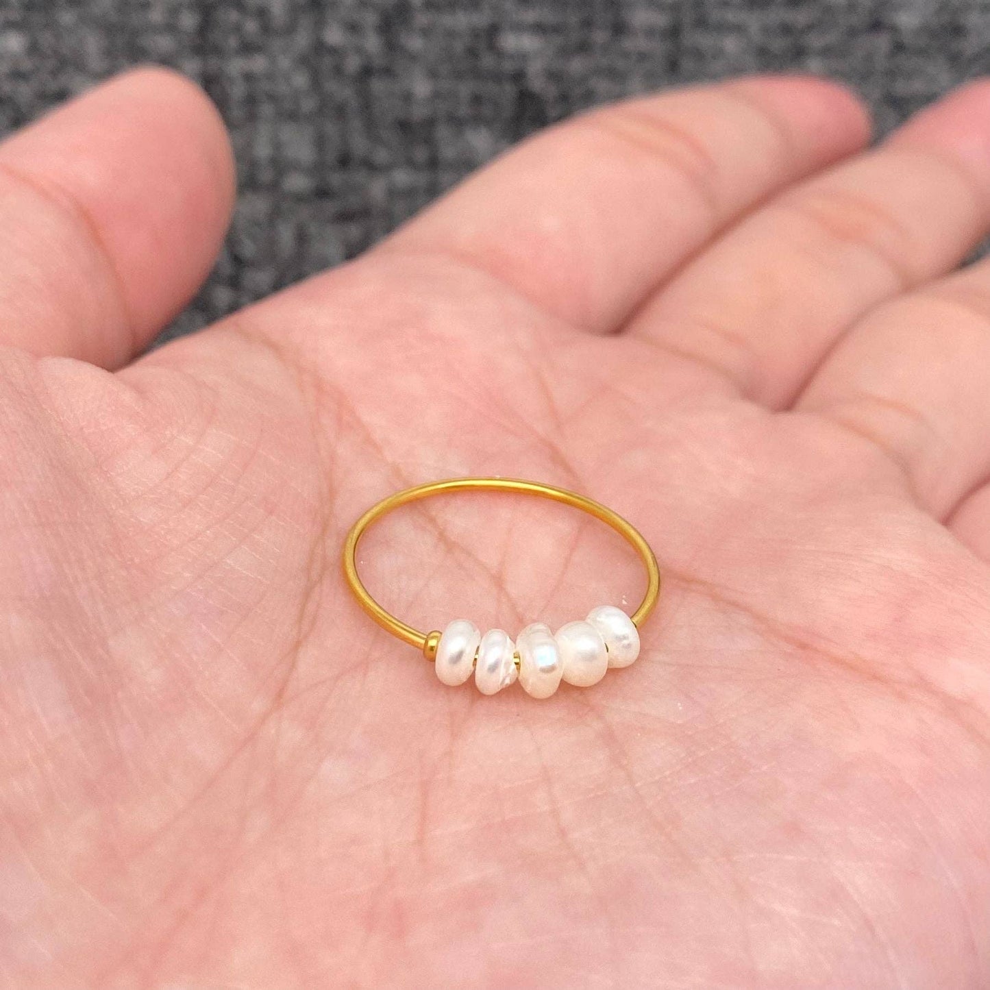 Pearl Beaded 18K Gold Plated Stainless Steel Fine Ring - FGS: 9