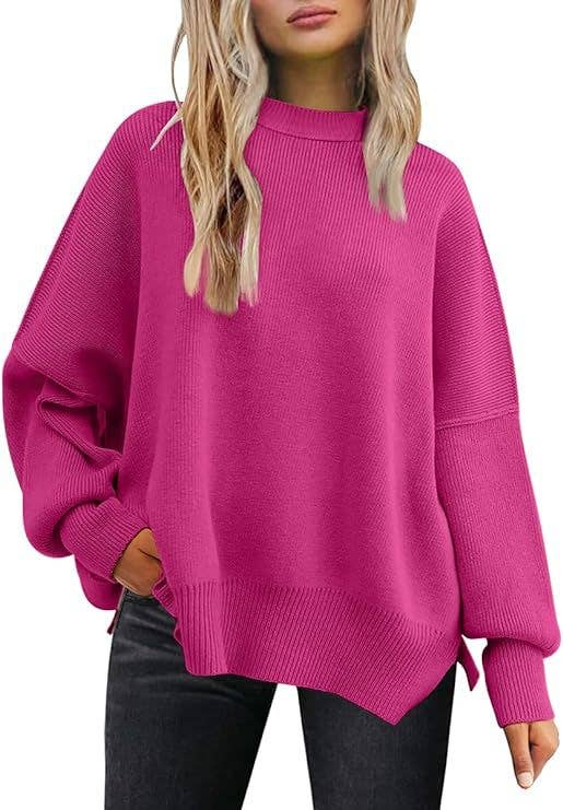 Crewneck Batwing Sleeve Chunky Sweaters 17 Colors: Brown / L