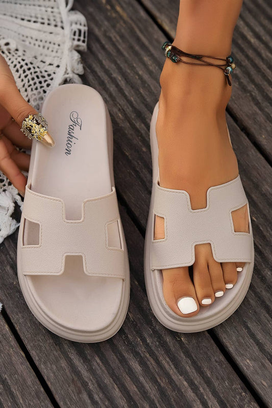 LDC Cutout Design Open Toe Platform Slippers: Black / (US 7)38