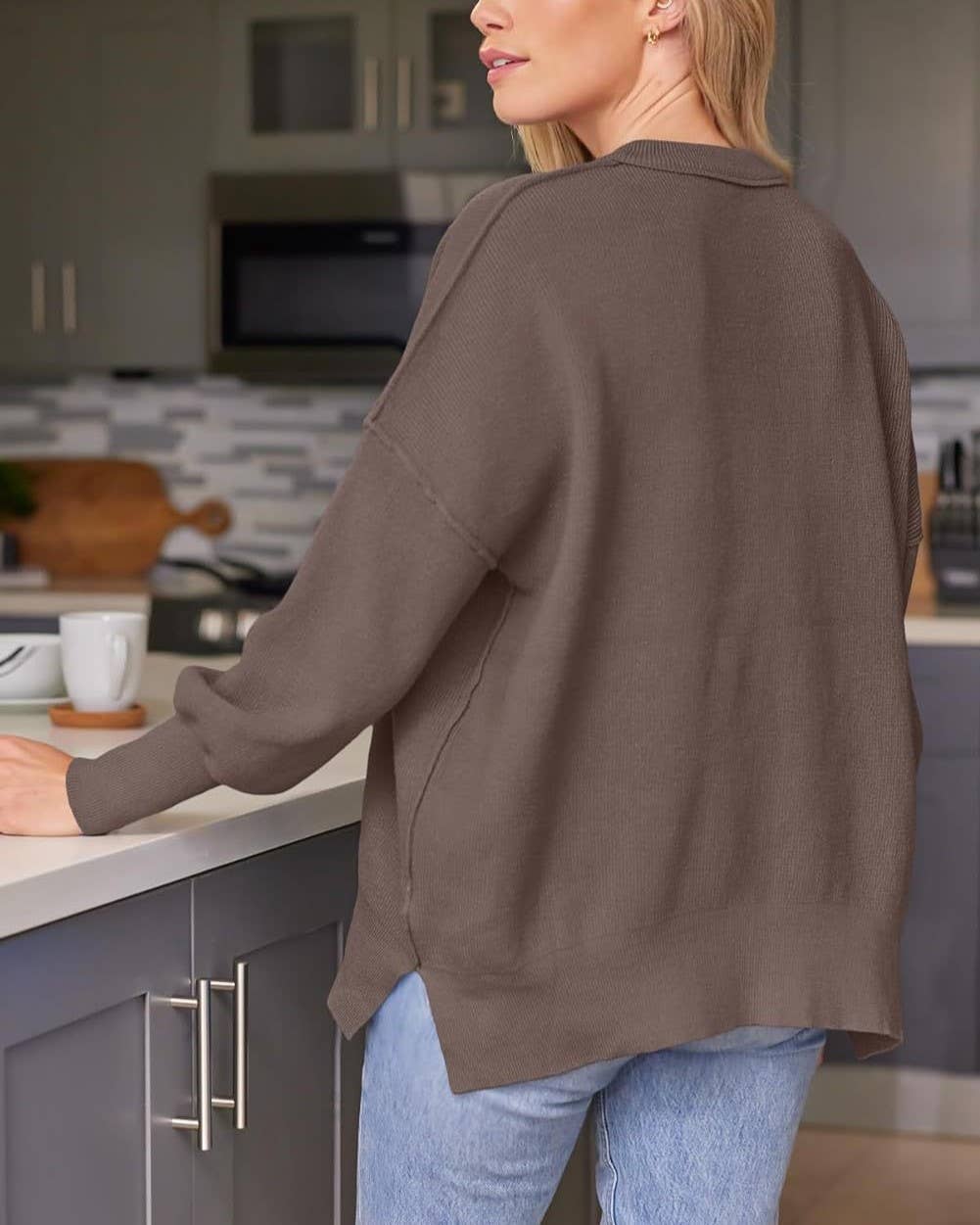 Crewneck Batwing Sleeve Chunky Sweaters 17 Colors: Brown / XL