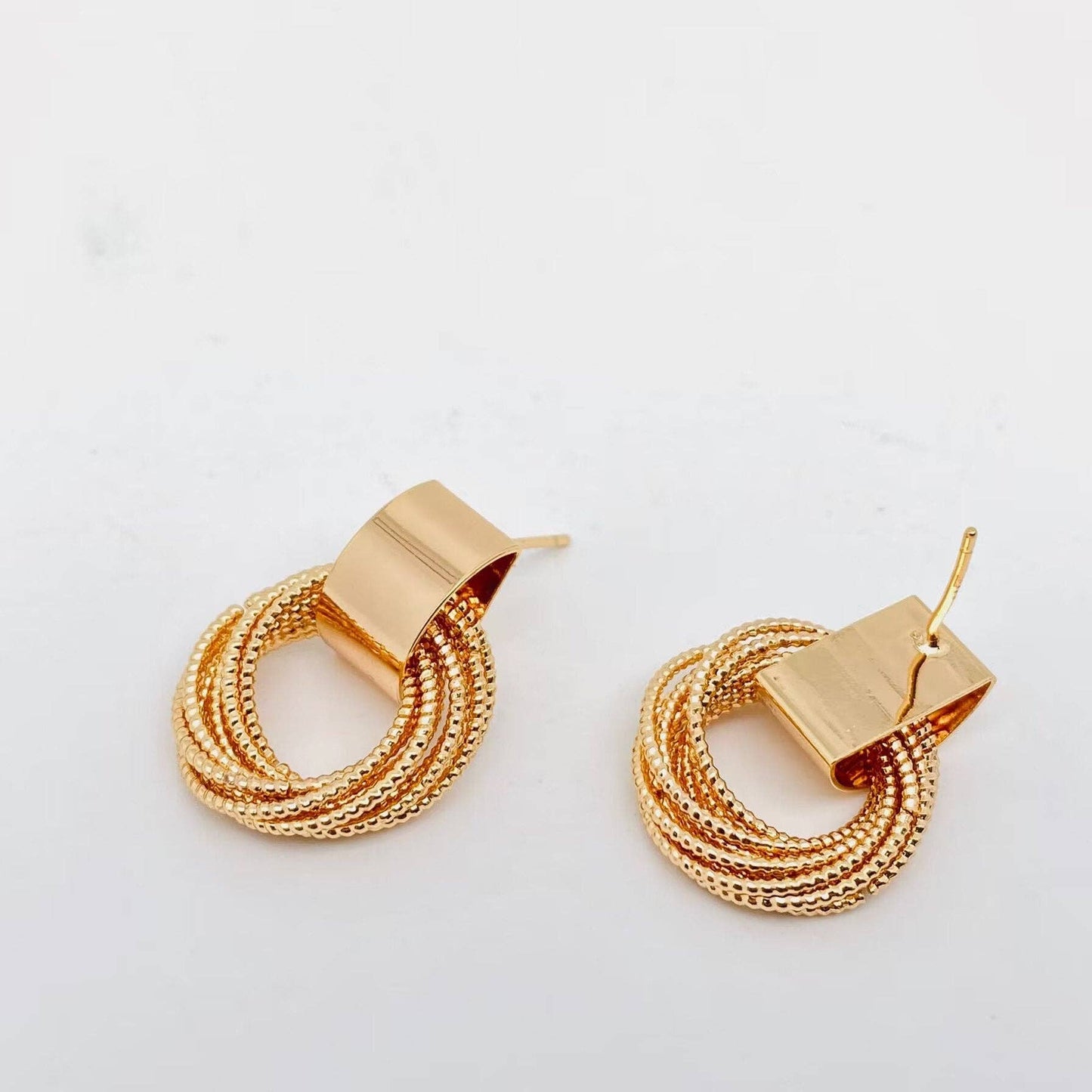 Multi-layer Metal Circular Coil Gold Plated Post Earrings