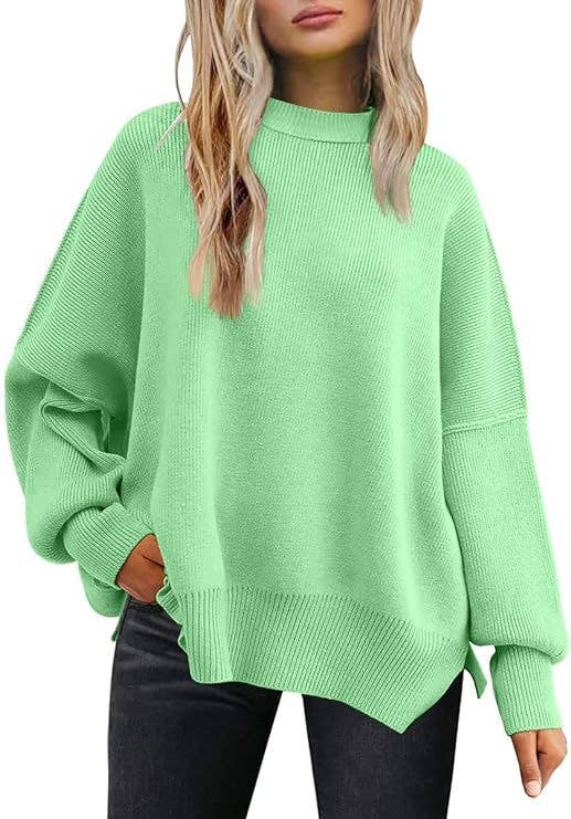 Crewneck Batwing Sleeve Chunky Sweaters 17 Colors: Brown / L