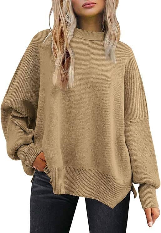 Crewneck Batwing Sleeve Chunky Sweaters 17 Colors: Brown / L
