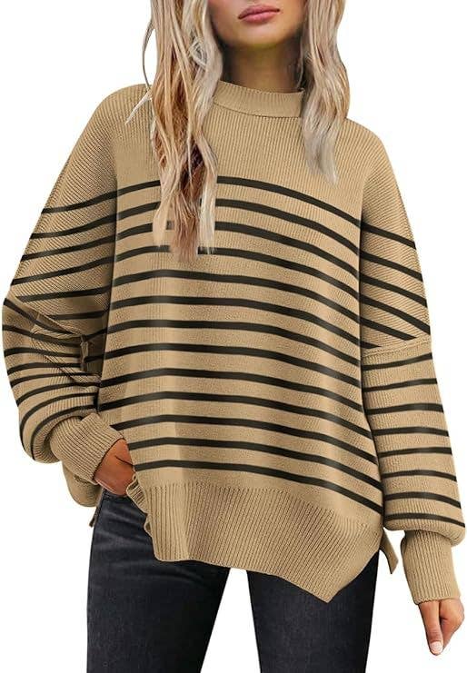 Crewneck Batwing Sleeve Chunky Sweaters 17 Colors: Brown / L
