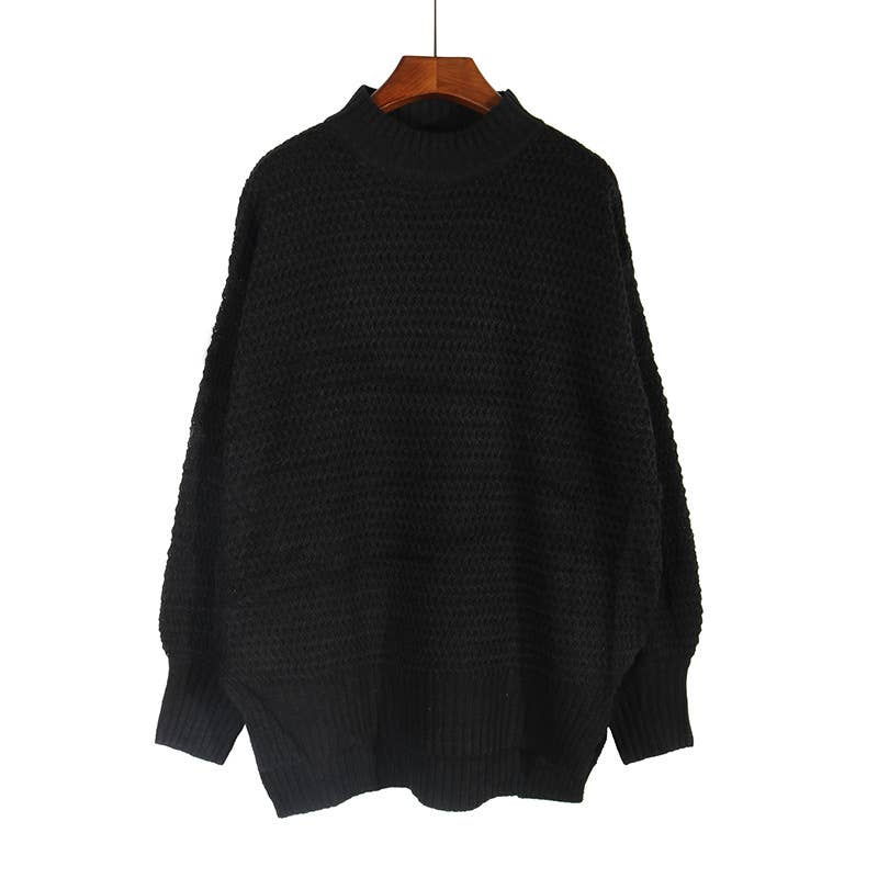 Chunky knit side split  plain knit sweater jumper: Beige / S