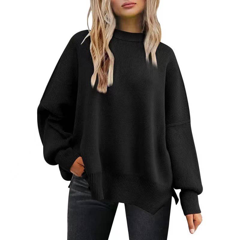 Crewneck Batwing Sleeve Chunky Sweaters 17 Colors: Brown / L