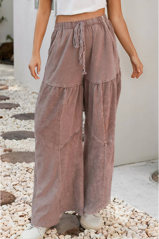 LDC Mineral Wash Tiered Wide Leg Patchwork Drawstring Pants: As Shown / S
