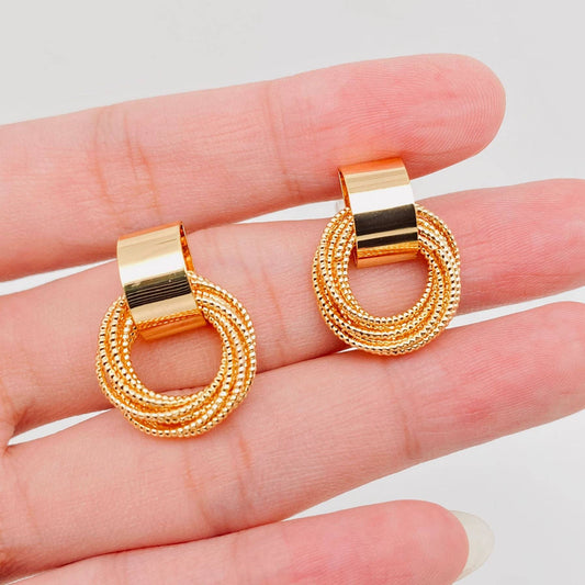 Multi-layer Metal Circular Coil Gold Plated Post Earrings