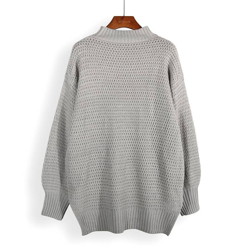 Chunky knit side split  plain knit sweater jumper: Beige / M